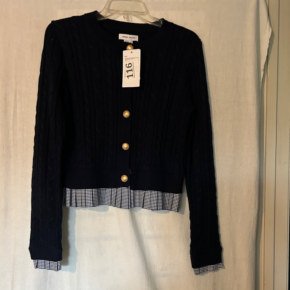 Urban Revio Crop Sweater Navy Sweater with Gold Buttons size S-M NWT